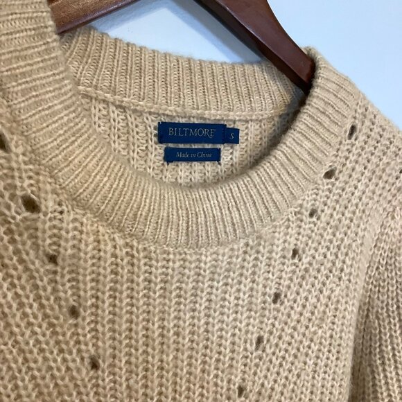 Biltmore Womens Small Oatmeal Ribbed Sweater Pullover Crewneck Retro Cozy Knit - Picture 2 of 7